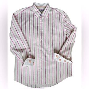 Robert Graham - Men's Silk/Cotton Blend Collard Button Down- Sz XL- White‎ Multi